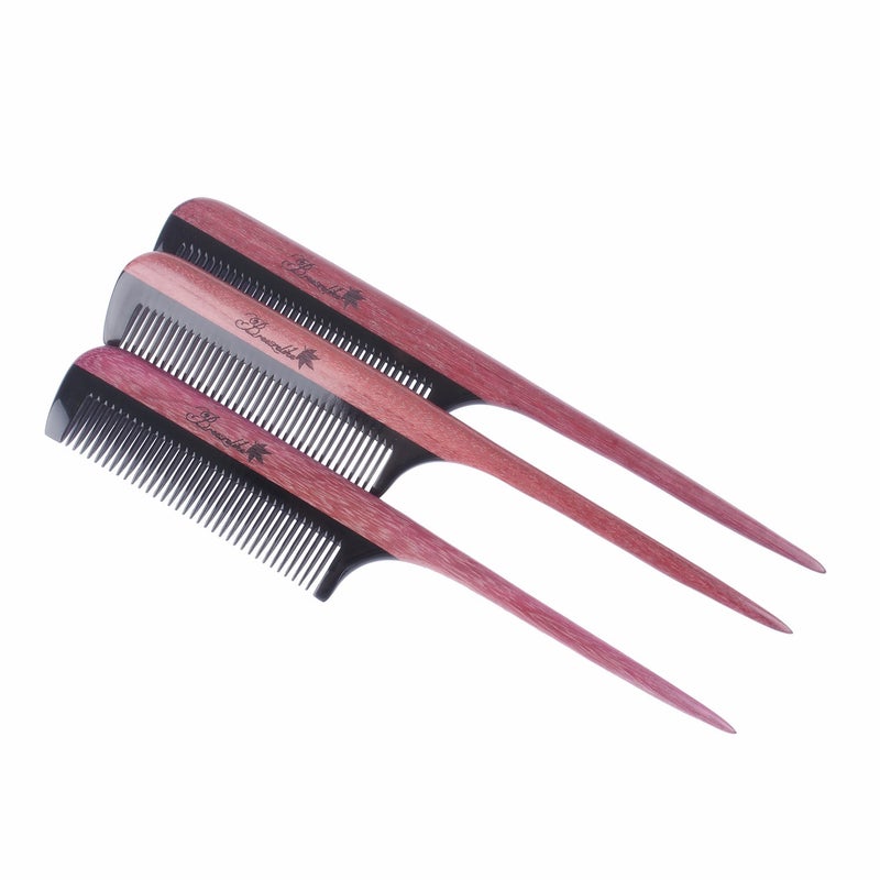 Breezelike Hair Combs - Fine Tooth Wooden Tail Comb - No Static Purpleheart Wood Comb with Black Buffalo Horn Teeth - Image 5